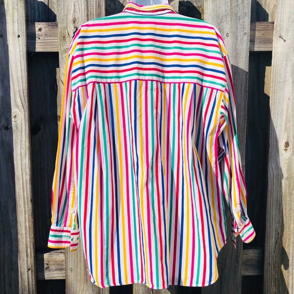 Liz Sport Rainbow Striped Button Down MEDIUM - Picture 7 of 11